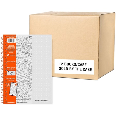 Case of Whitelines Spiral Wirebound Dot Grid Ruled Journal Notebook, Gray Paper, 8.25