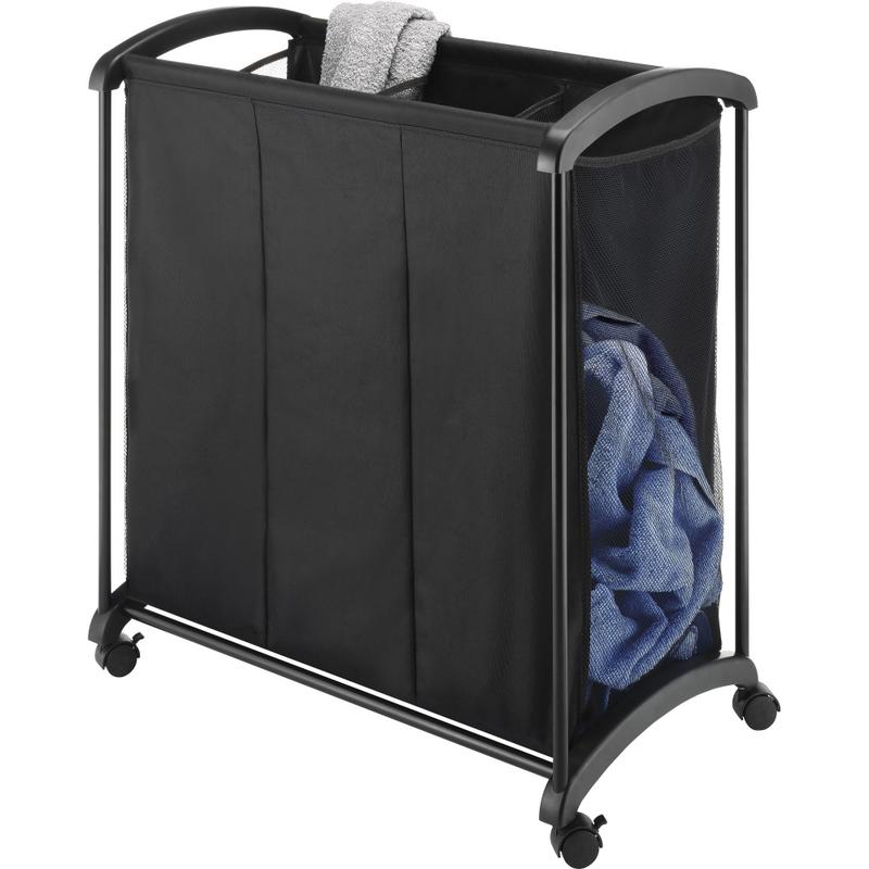 Whitmor Laundry Sorter, 16.5inH x 28.5inW x 30.8inD, Floor, Durable, Black, Plastic, Metal, Fabric, 1 MPN:6396-4555