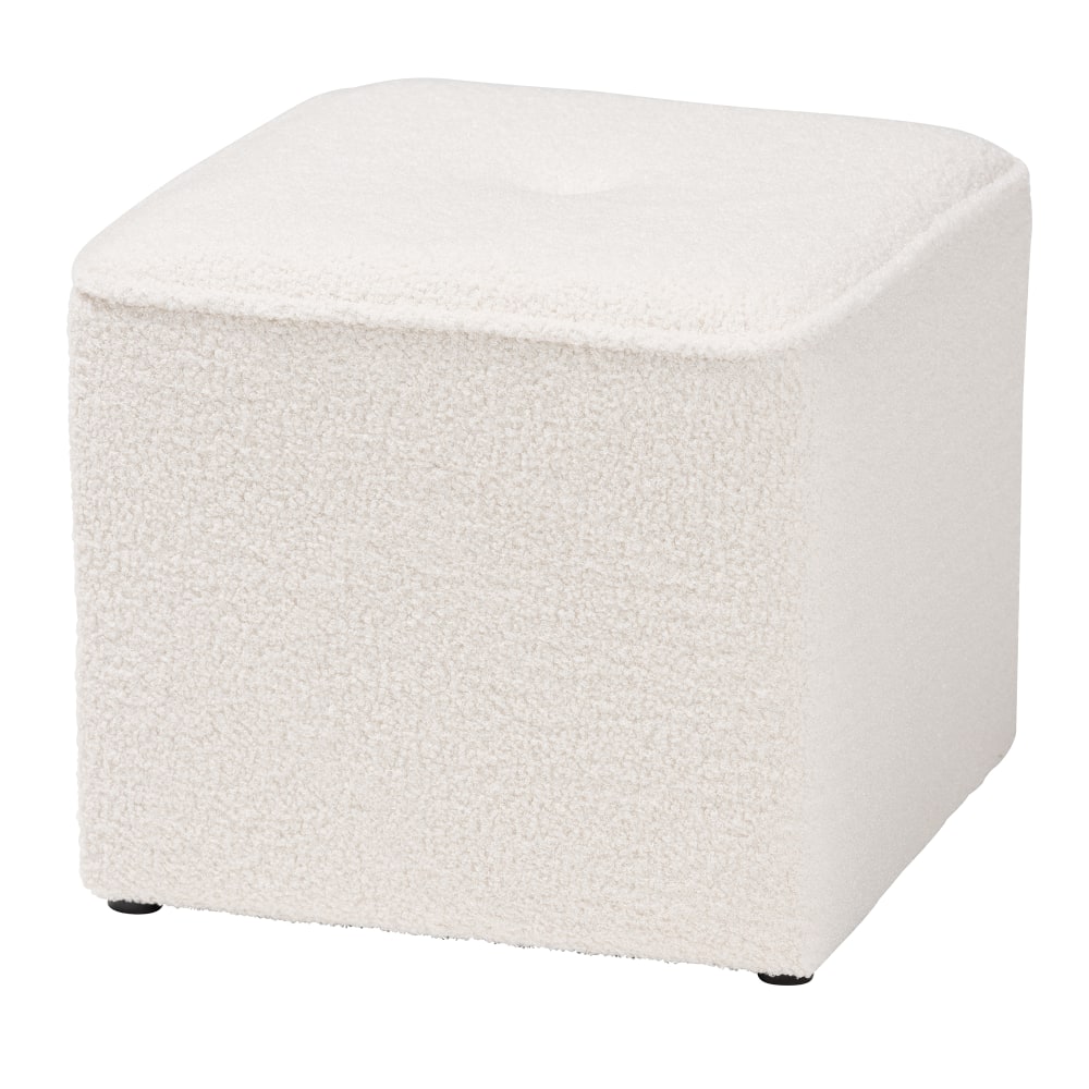 Baxton Studio Isaiah Modern Boucle Upholstered Ottoman, 14-1/4inH x 15-3/4inW x 15-3/4inD, Ivory MPN:2721-12871
