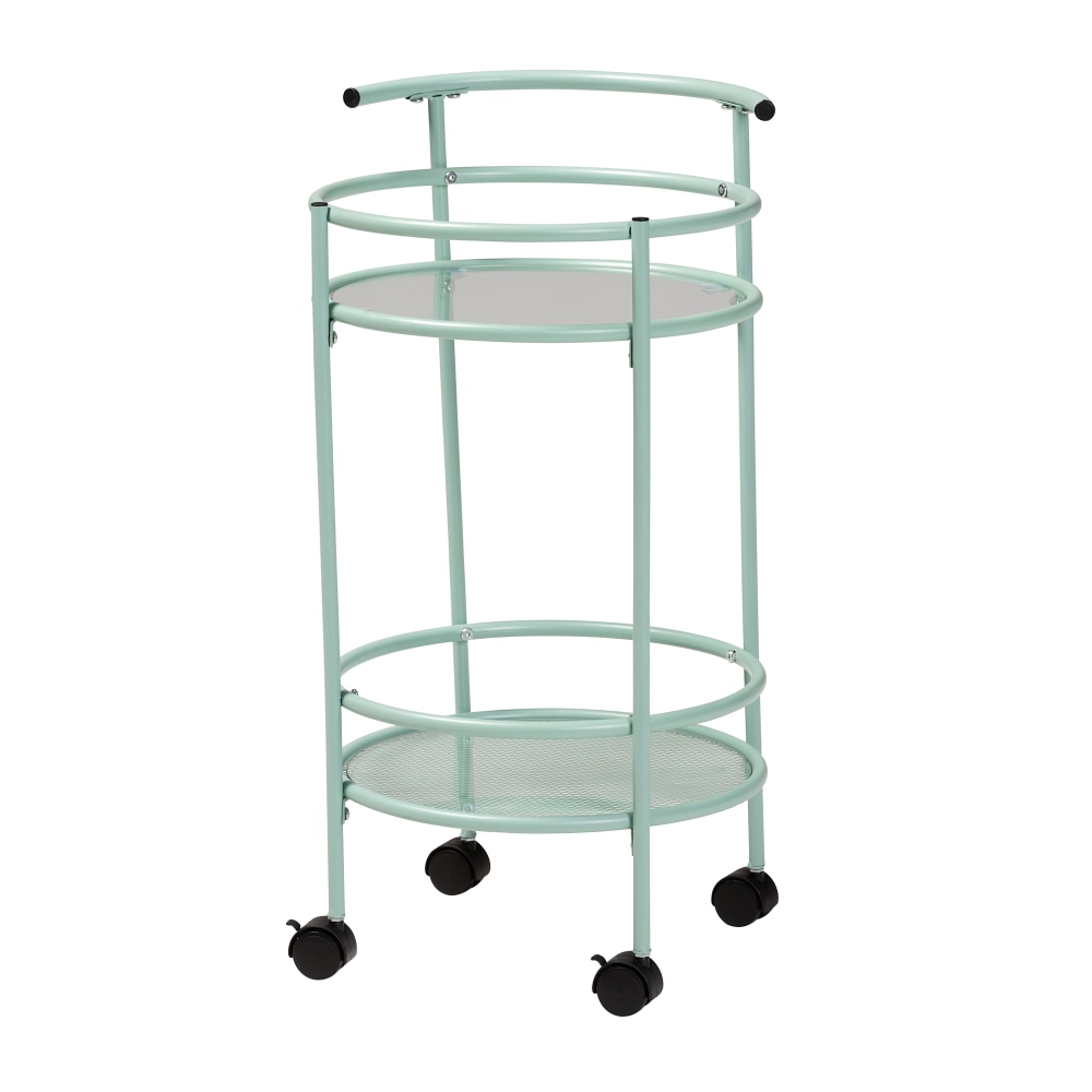 Baxton Studio Newell Mid-Century Modern 2-Tier Kitchen Cart, 28-5/16in x 17-1/2in, Mint Green MPN:2721-12480