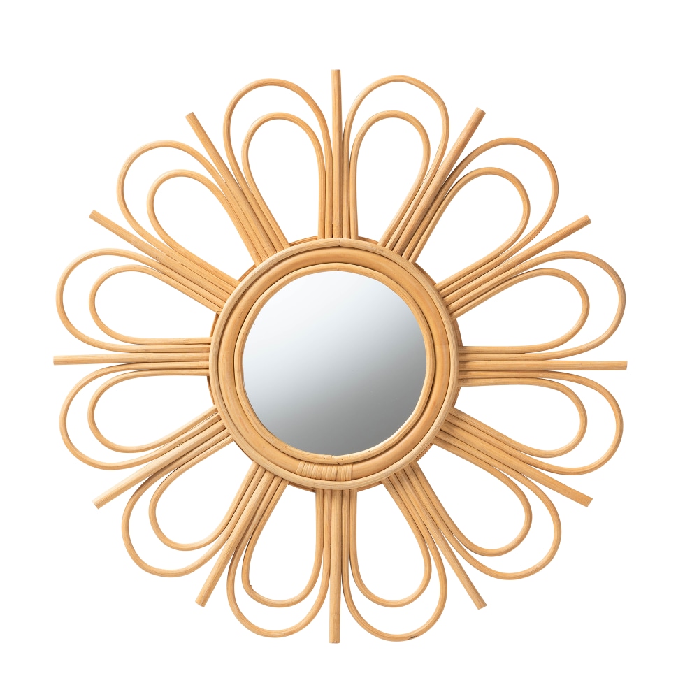 bali & pari Sakura Modern Bohemian Round Wall Mirror, 23-1/4inH x 23-1/4inW x 1-1/4inD, Natural Brown MPN:2721-12757