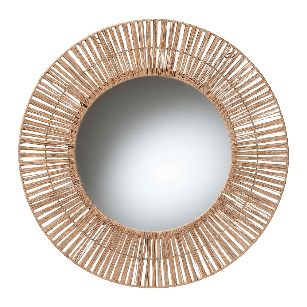 bali & pari Leala Modern Bohemian Round Accent Wall Mirror, 31-1/2inH x 31-1/2inW x 1-1/4inD, Natural Brown MPN:2721-13466