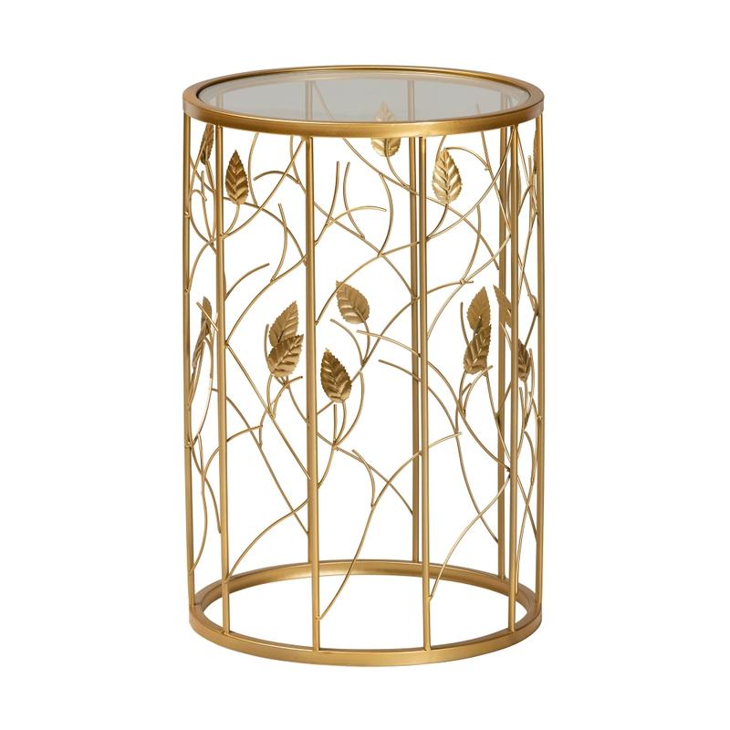 Baxton Studio Modern And Contemporary Leaf Accent Round End Table, 23-1/2in x 15in, Brushed Gold MPN:2721-11188
