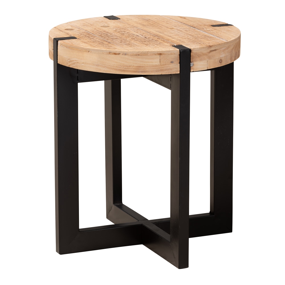 Baxton Studio Rustic And Industrial End Table, 15-3/4in x 13-13/16in, Natural Brown/Black MPN:2721-11408