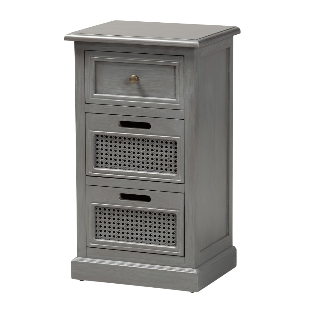 Baxton Studio Sheldon 3-Drawer Wood End Table, 27-9/16in x 15-11/16in x 12-9/16in, Gray MPN:2721-11951