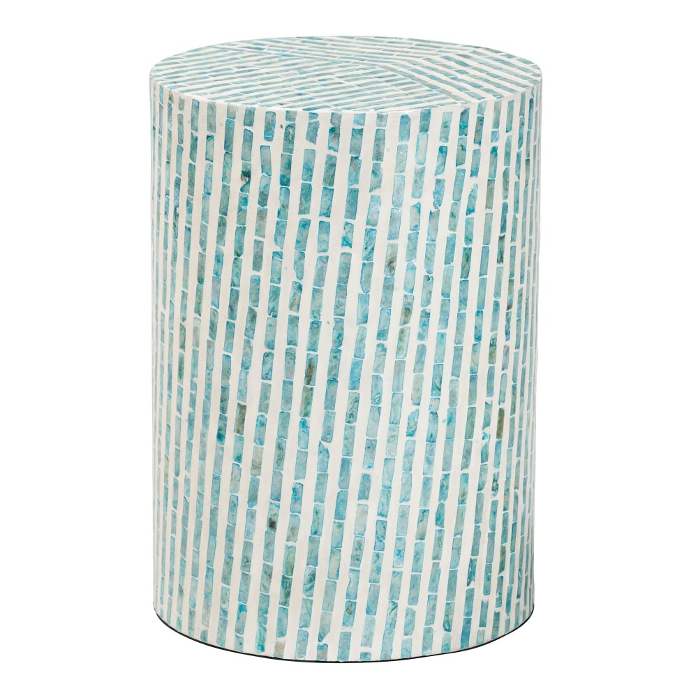 Baxton Studio Draven Modern Bohemian Mother Of Pearl Round End Table, 18-1/2inH x 13inW x 13inD, White/Blue MPN:2721-13469