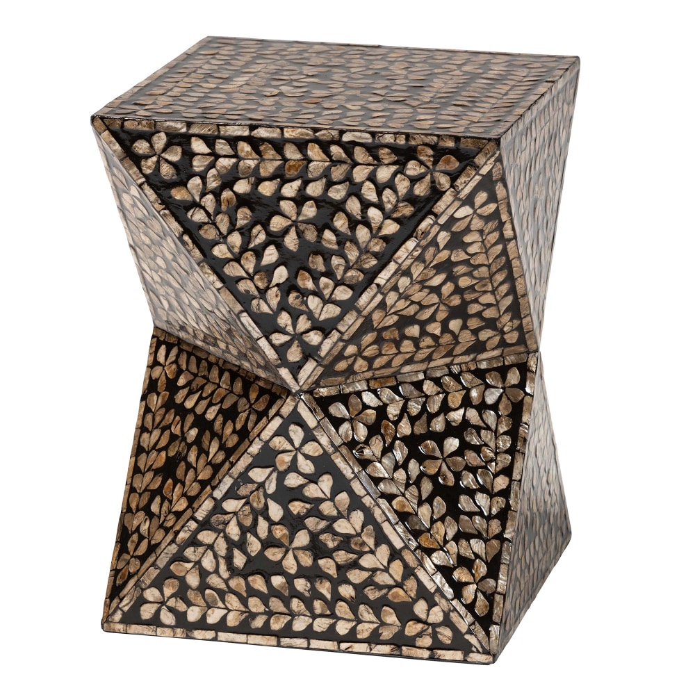 Baxton Studio Feronia Modern Bohemian Mother Of Pearl Square End Table, 18-1/8inH x 13-13/16inW x 13-13/16inD, Black/Bronze MPN:2721-13471