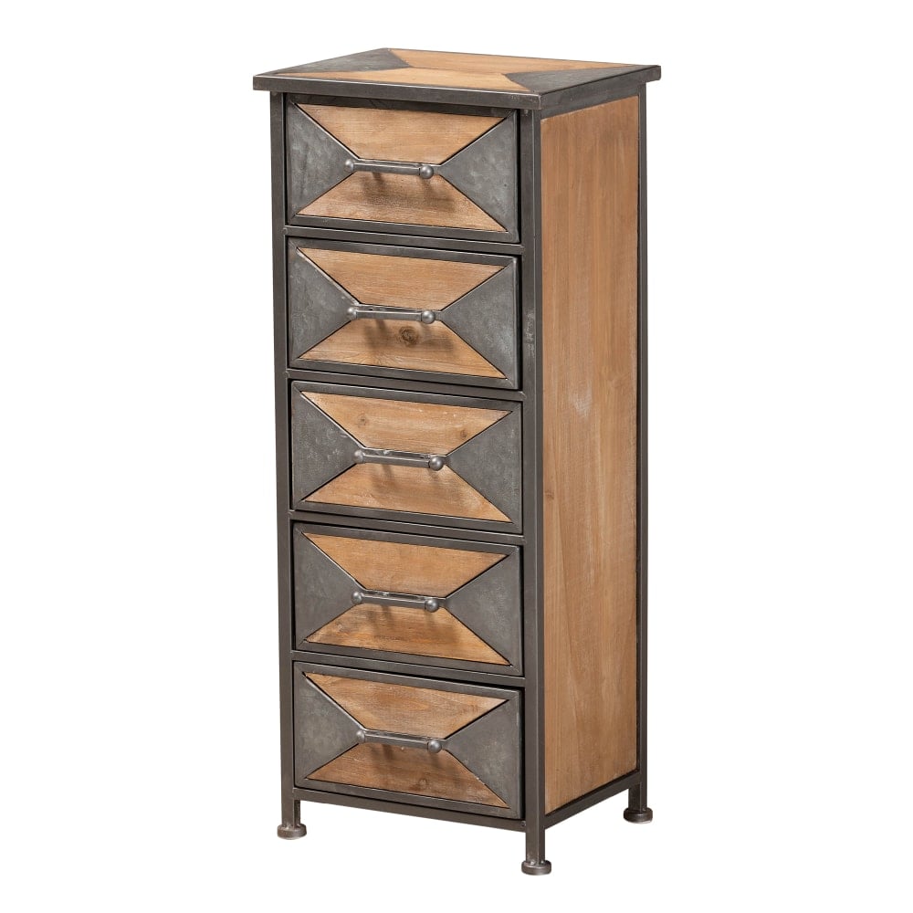 Baxton Studio Laurel 5-Drawer Accent Storage Cabinet, Gray/Oak Brown MPN:2721-11735