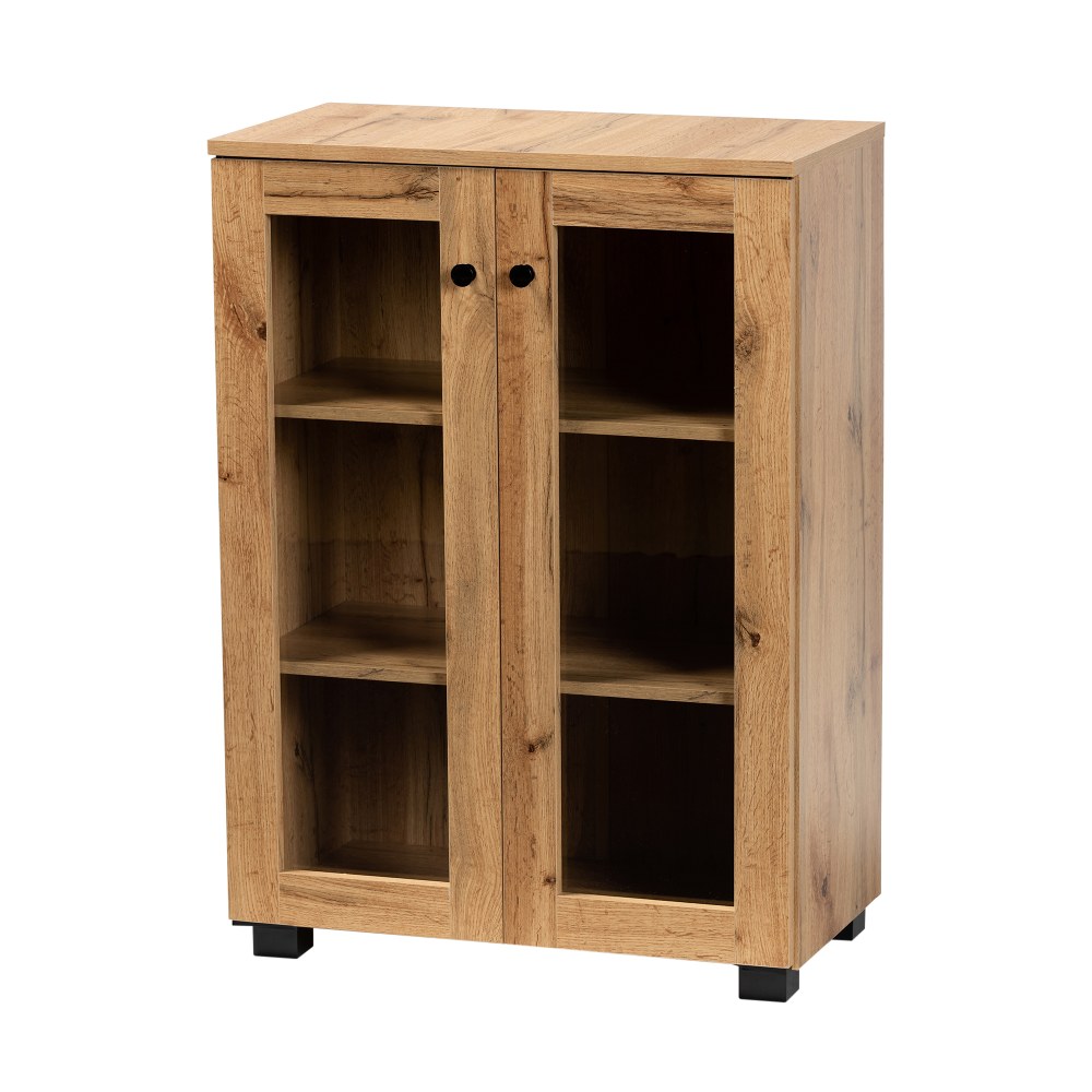 Baxton Studio Mason 24inW 2-Door Storage Cabinet With Glass Doors, Oak Brown MPN:2721-11976