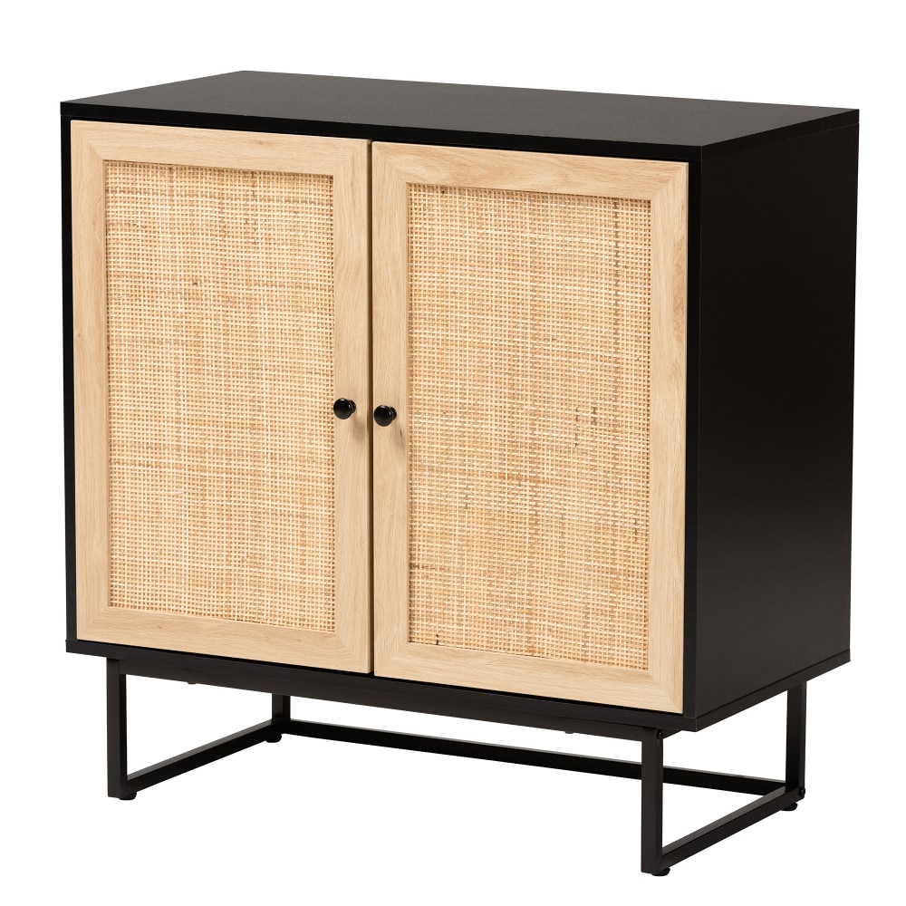 Baxton Studio Declan 31-1/2inW Mid-Century Modern Natural Rattan 2-Door Storage Cabinet, Espresso Brown/Black MPN:2721-12472