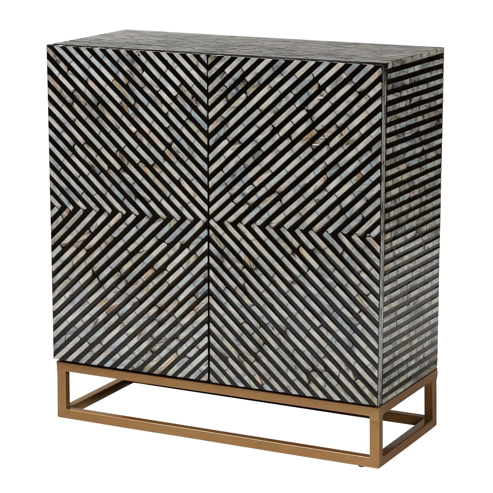 Baxton Studio Belenus 28inW Modern Bohemian Mother of Pearl Storage Cabinet, Striped Black/Gray/Gold MPN:2721-13472