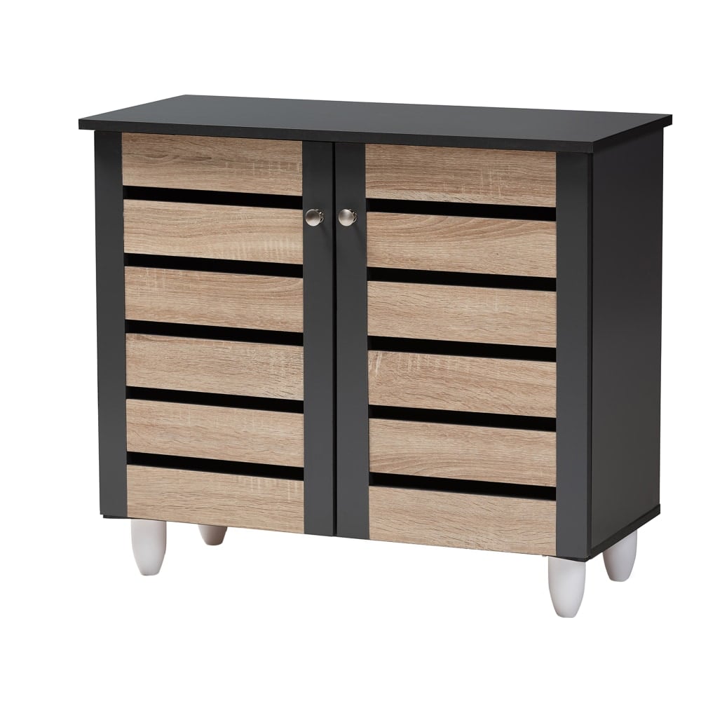 Baxton Studio Gisela 2-Tone 2-Door Shoe Storage Cabinet, Oak/Dark Gray MPN:2721-9172