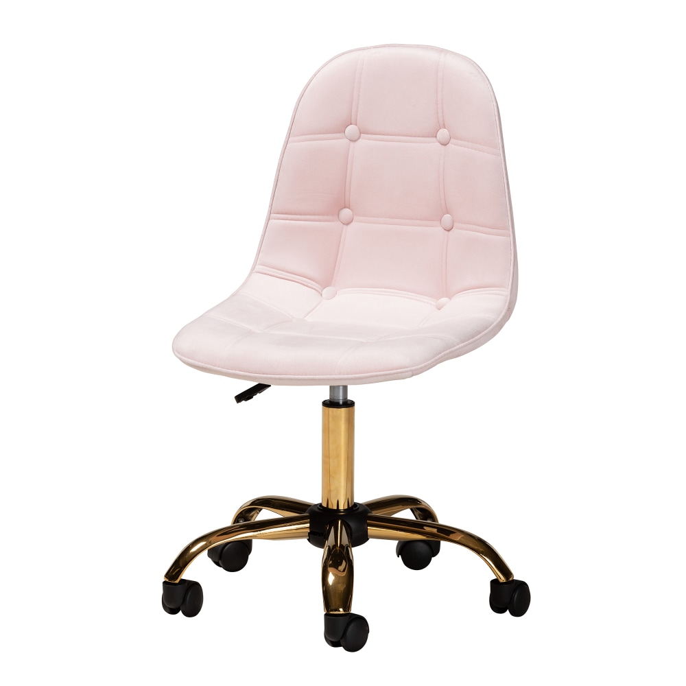 Baxton Studio Kabira Velvet Mid-Back Swivel Office Task Chair, Blush Pink/Gold MPN:2721-11912