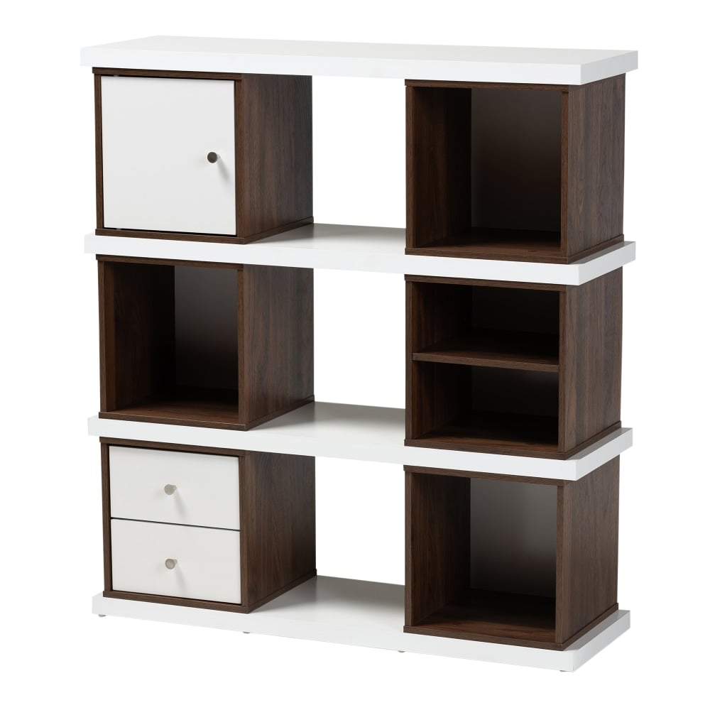 Baxton Studio 40inH Modern 2-Tone 2-Drawer Bookcase, White/Walnut MPN:2721-10647