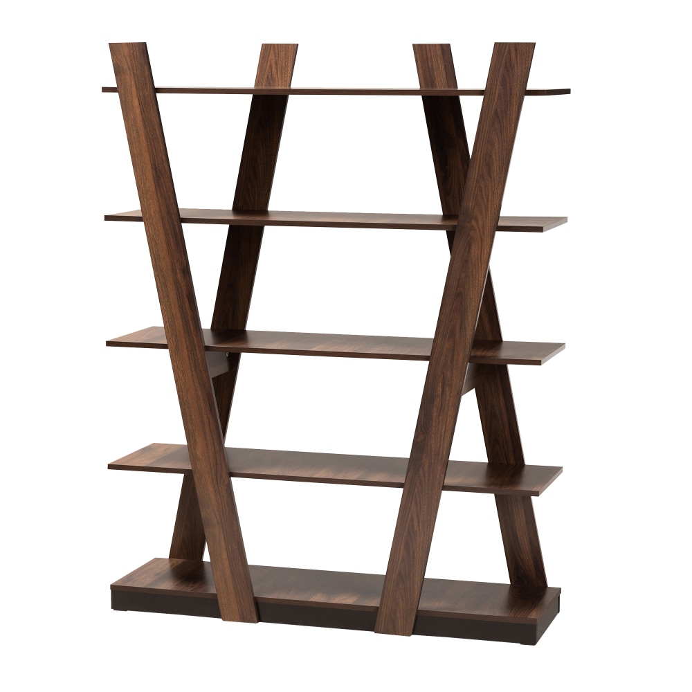Baxton Studio Michio 5-Tier 61inH Geometric Living Room Display Shelf, Walnut MPN:2721-10767