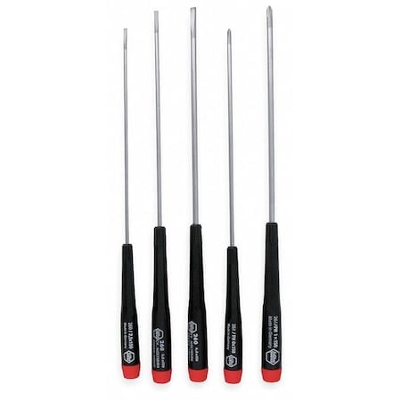Precision Screwdriver Set, Phillips/Slotted Tip, 1/8 in, 3/32 in, 5/32 Tip Size, 5-Piece MPN:26192