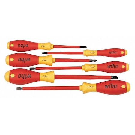 Insulated Screwdriver Set, Slotted/Phillips Tip, Alloy Steel with Cushion Grip, 6-Piece MPN:32092