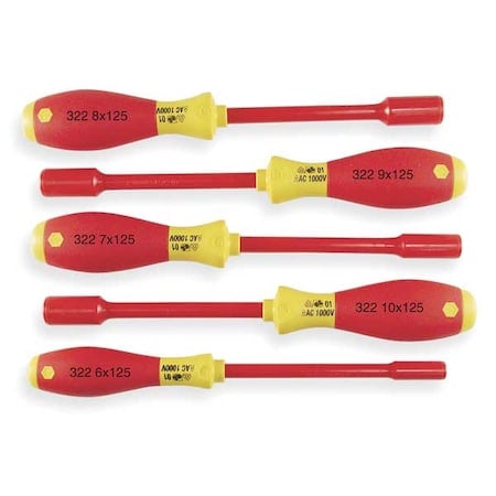 Nut Driver Set, 5 Pieces, Metric, Solid, Ins MPN:32291