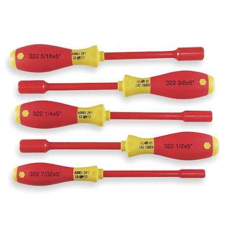 Nut Driver Set, 5 Pieces, SAE, Solid, Ins MPN:32292