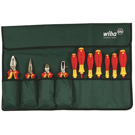 11 pc Insulated Tool Set, Roll-up Pouch, 7 Screwdrivers, 3 Pliers, SAE MPN:32986