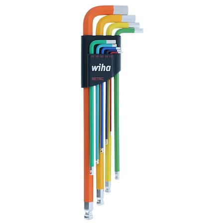 9 Piece Ball End Color Coded Hex L-Key Set - Metric MPN:66980