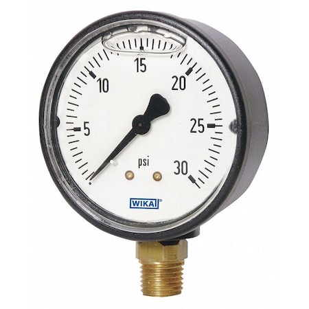 Commercial Pressure Gauge, 0 to 15 psi, 2 in Dial, 1/4 in NPT, Bottom Location, ABS Case Material MPN:113.13.20.15.L