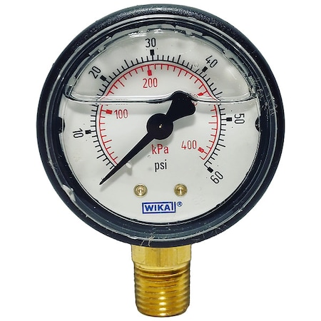 Commercial Pressure Gauge, 0 to 60 psi, 2 in Dial, 1/4 in NPT, Bottom Location, ABS Case Material MPN:113.13.20.60.L