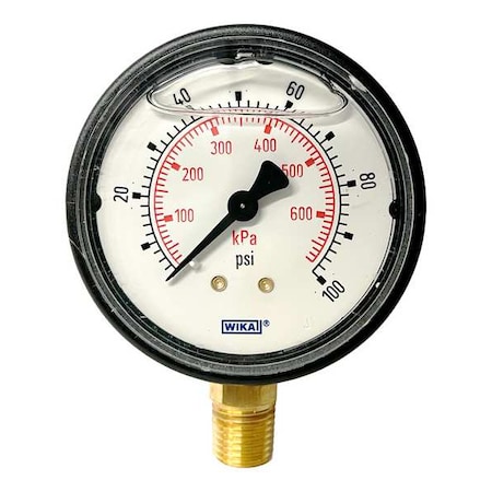 Commercial Pressure Gauge, 0 to 100 psi, 2 1/2 in Dial, 1/4 in NPT, Bottom Location MPN:113.13.25.100.L