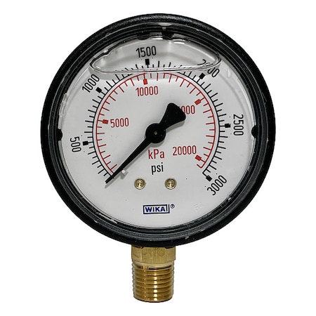 Commercial Pressure Gauge, 0 to 3, 000 psi, 2 1/2 in Dial, 1/4 in NPT, Bottom Location MPN:113.13.25.3000.L