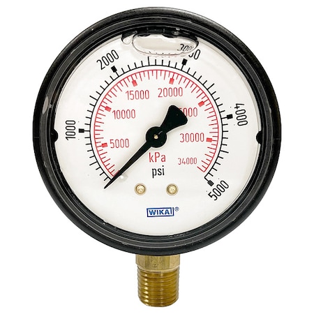 Commercial Pressure Gauge, 0 to 5, 000 psi, 2 1/2 in Dial, 1/4 in NPT, Bottom Location MPN:113.13.25.5000.L