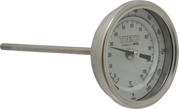 Bimetal Dial Thermometer: 20 to 240°F, 6