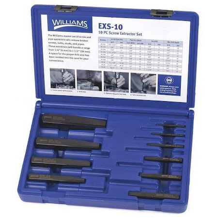 Williams Screw Extraction Set, 10pcs. MPN:EXS-10