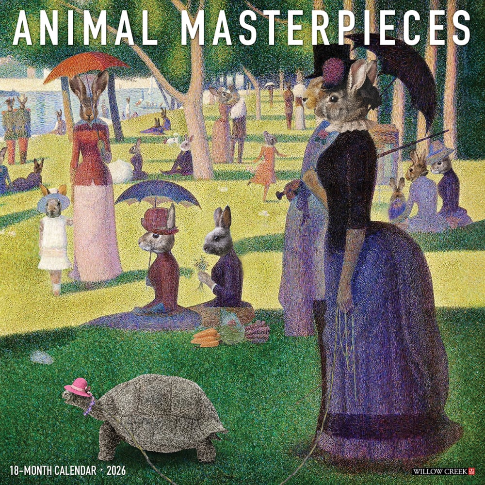 2026 Willow Creek Press Art & Design Monthly Wall Calendar, 12in x 12in, Animal Masterpieces, January To December, 49877 MPN:49877
