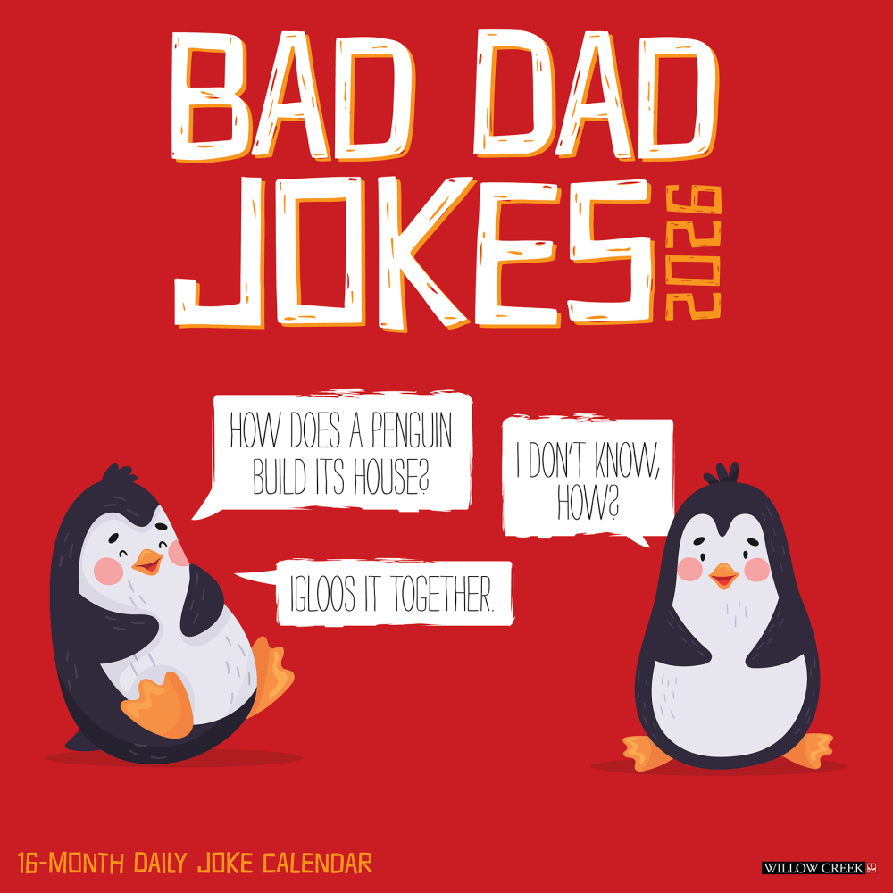 2026 Willow Creek Press Humor & Comics Monthly Wall Calendar, 12in x 12in, Bad Dad Jokes, January To December, 50033 MPN:50033
