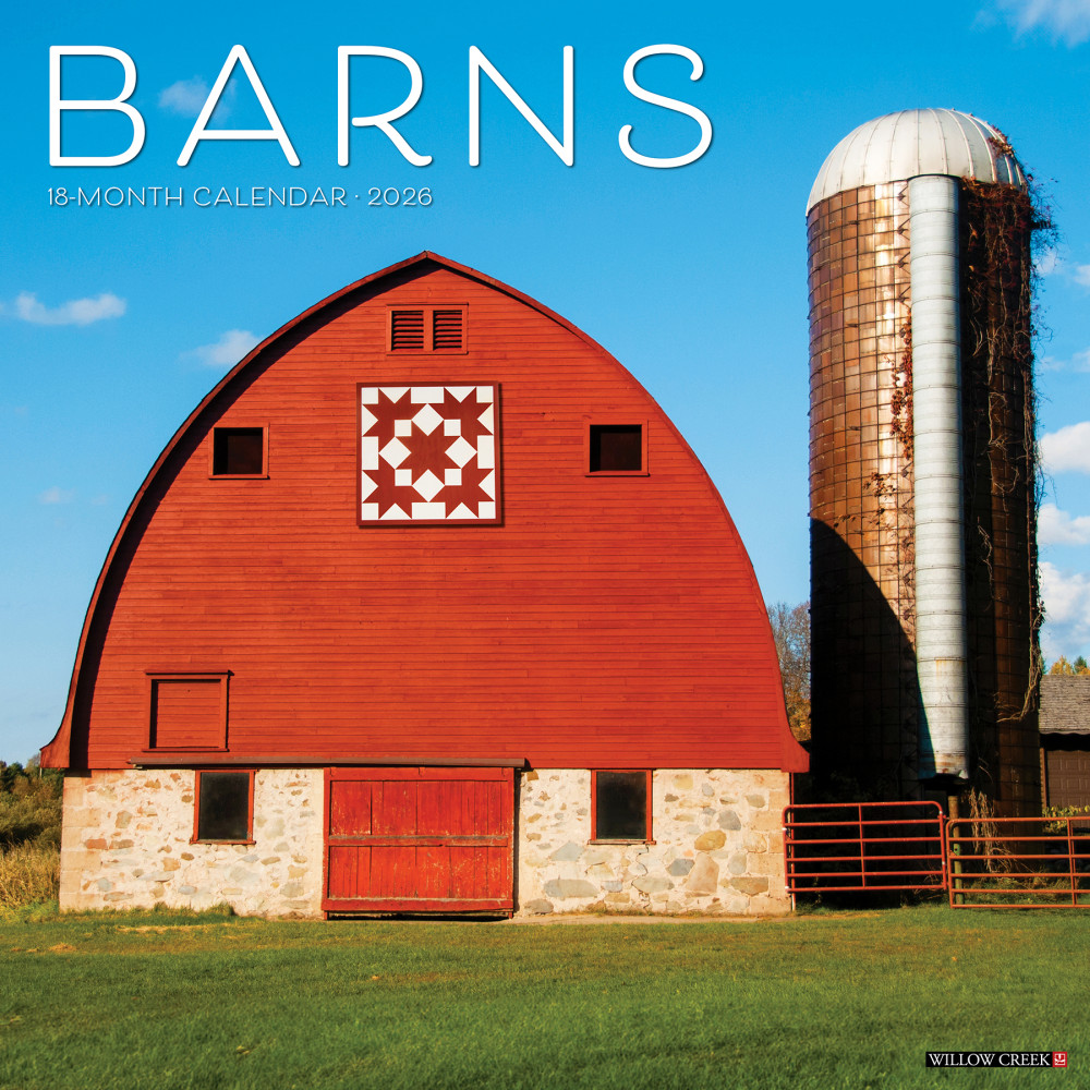 2026 Willow Creek Press Art & Design Monthly Wall Calendar, 12in x 12in, Barns, January To December, 50057 MPN:50057