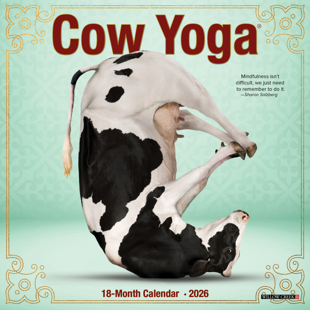 2026 Willow Creek Press Monthly Mini Wall Calendar, 7in x 7in, Cow Yoga, January To December, 53522 MPN:53522