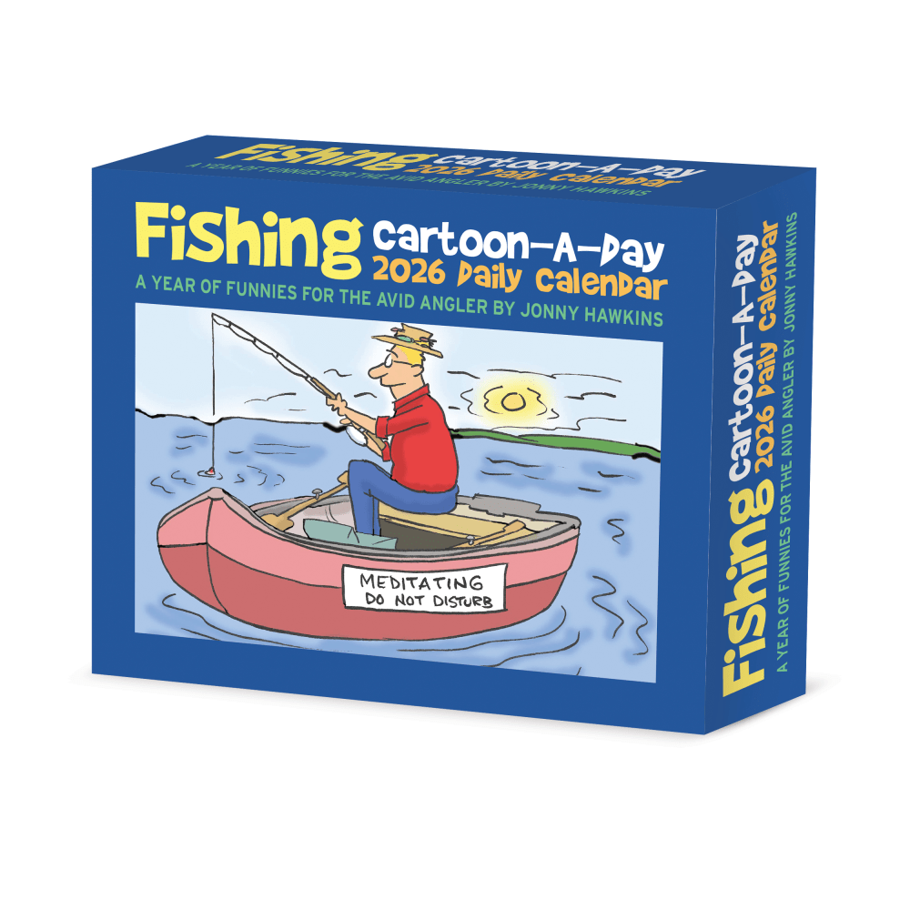 2026 Willow Creek Press Page-A-Day Daily Desk Calendar, 6-1/4in x 5-1/2in, Fishing Cartoon-A-Day by Jonny Hawkins, January To December, 54161 MPN:54161