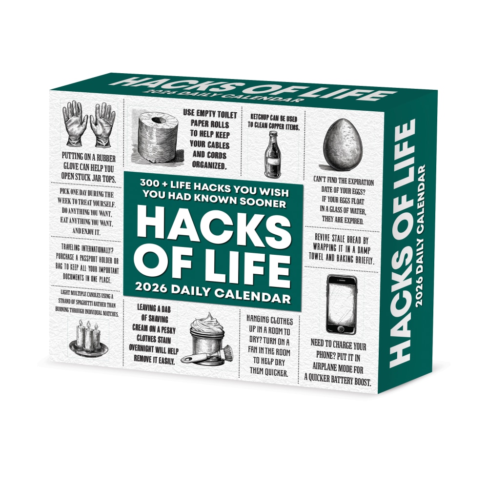2026 Willow Creek Press Page-A-Day Daily Desk Calendar, 6-1/4in x 5-1/2in, Hacks of Life, January To December, 54215 MPN:54215
