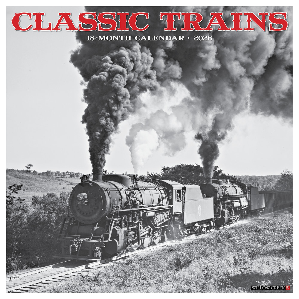 2026 Willow Creek Press Art & Design Monthly Wall Calendar, 12in x 12in, Classic Trains, January To December, 55366 MPN:55366