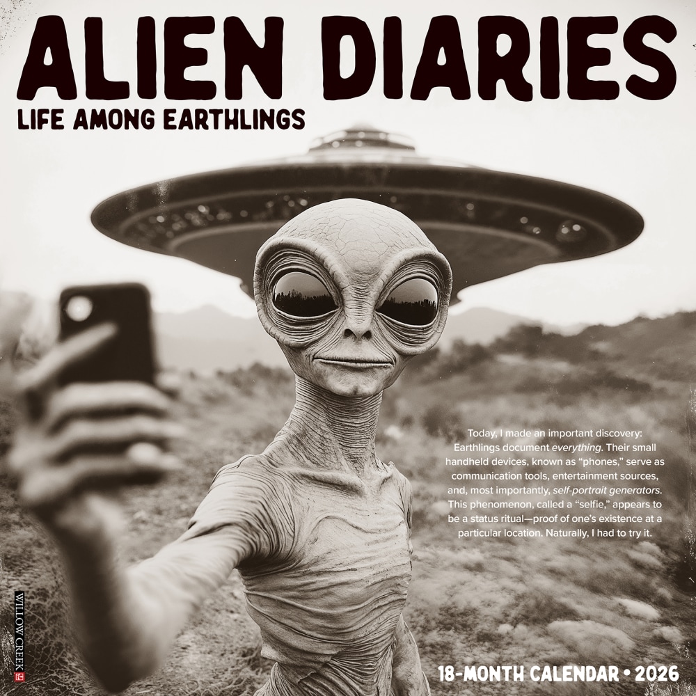 2026 Willow Creek Press Art & Design Monthly Wall Calendar, 12in x 12in, Alien Diaries, January To December, 55649 MPN:55649