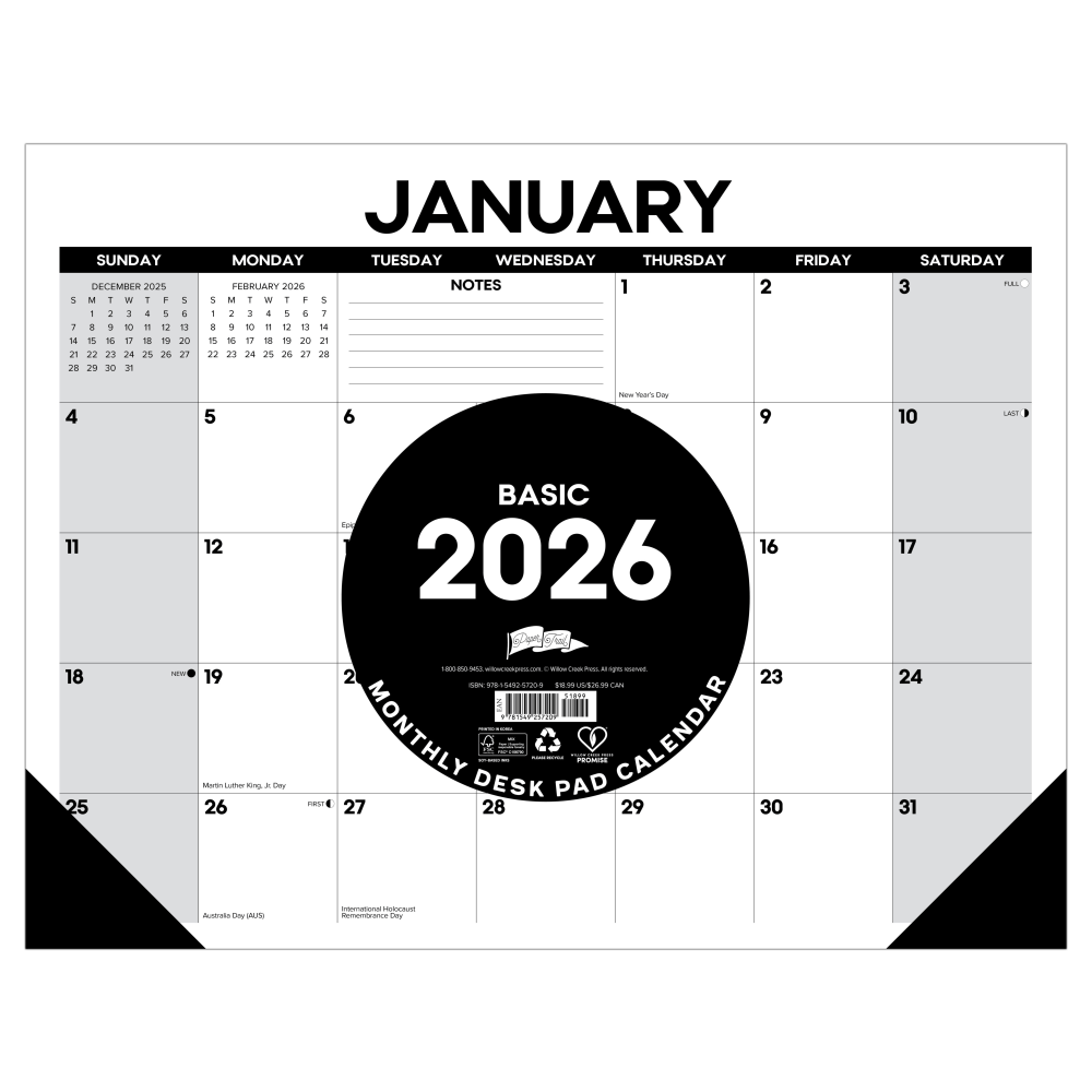 2026 Willow Creek Press Desk Pad Calendar, 22in x 17in, Basic, January To December, 57209 MPN:57209