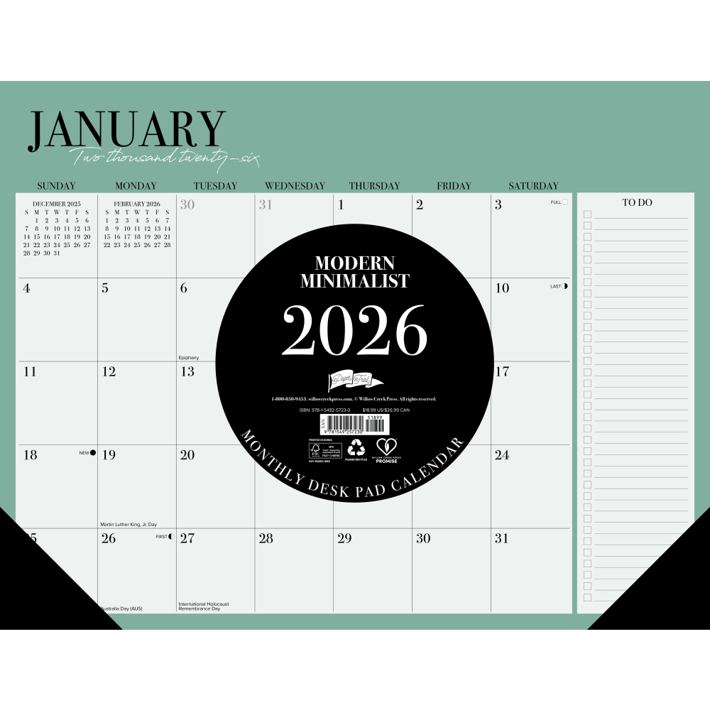 2026 Willow Creek Press Desk Pad Calendar, 22in x 17in, Modern Minimalist, January To December, 57230 MPN:57230