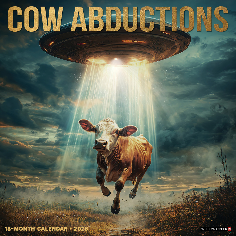 2026 Willow Creek Press Humor & Comics Monthly Wall Calendar, 12in x 12in, Cow Abductions, January To December, 50866 MPN:9781549250866