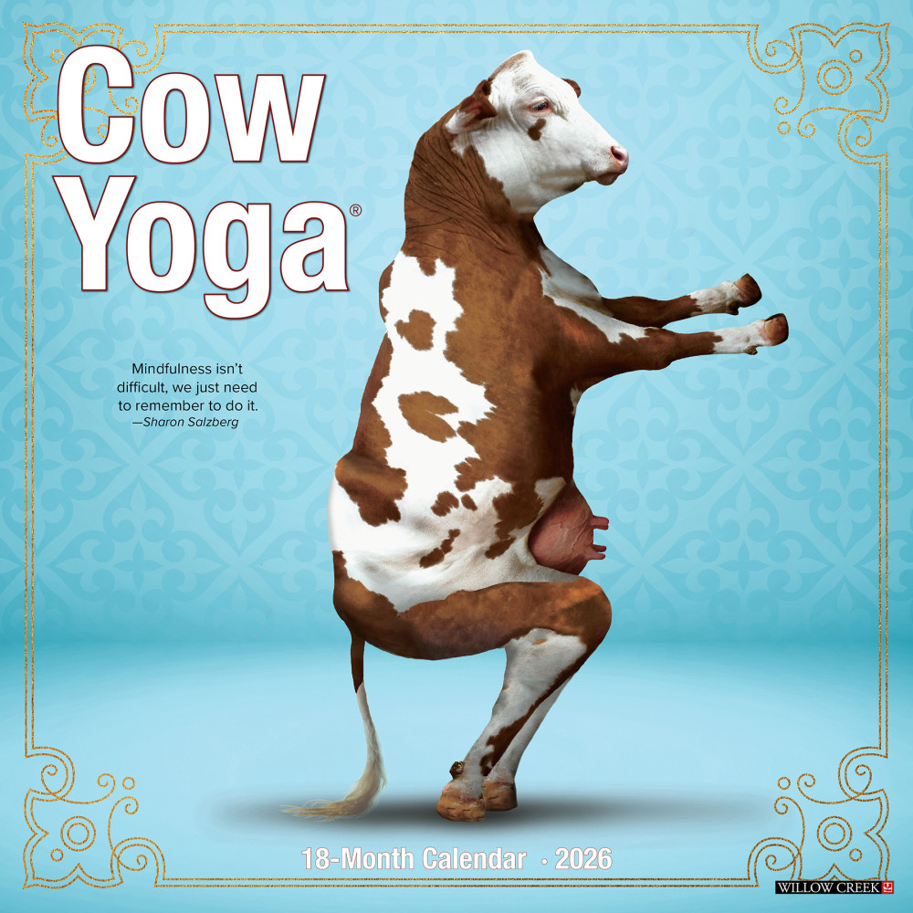 2026 Willow Creek Press Animals Monthly Wall Calendar, 12in x 12in, Cow Yoga, January To December, 50873 MPN:9781549250873