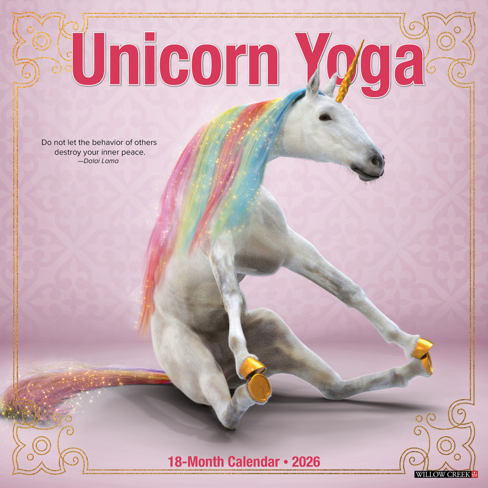 2026 Willow Creek Press Animals Monthly Wall Calendar, 12in x 12in, Unicorn Yoga, January To December, 53058 MPN:9781549253058