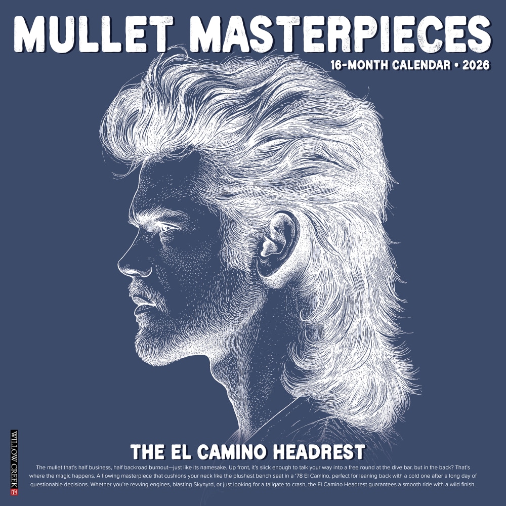 2026 Willow Creek Press Humor & Comics Monthly Wall Calendar, 12in x 12in, Mullet Masterpieces, January To December, 55977 MPN:9781549255977