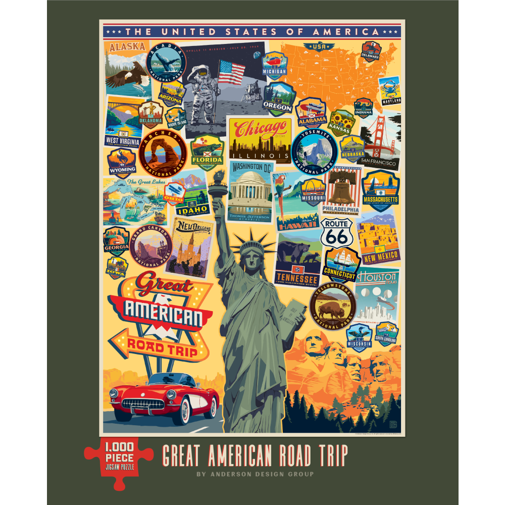 Willow Creek Press 1, 000-Piece Puzzle, Great American Road Trip Vintage Travel Art Posters MPN:49335