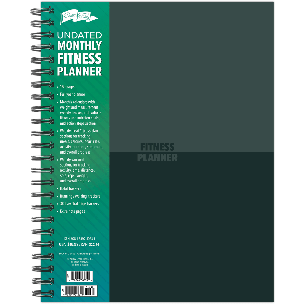 Willow Creek - Fitness planner - week/month to view - wire-bound - large - Letter A Size (8.5 in x 11 in) - 160 pages MPN:40331