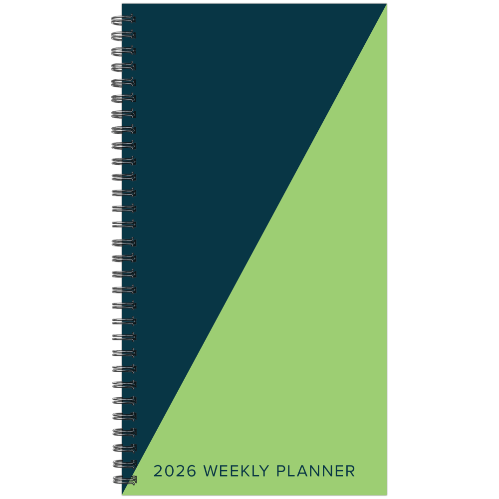 2026 Willow Creek Press Weekly/Monthly Spiral Pocket Planner, 3-1/2in x 6-1/2in, Navy Lime Duotone, January To December, 57711 MPN:57711