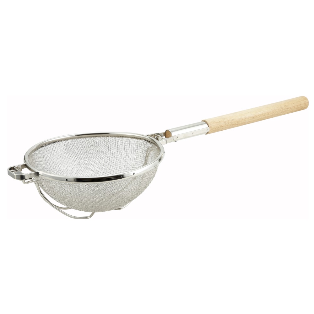 Winco Reinforced Double Fine Mesh Strainer With Round Handle, 10-1/2in, Silver/Brown MPN:MST-1010D